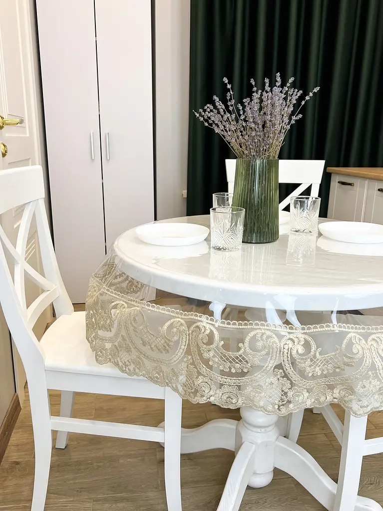 Силиконовая скатерть с бежевым кружевом Арка 15 см 170х170 см - фото 3