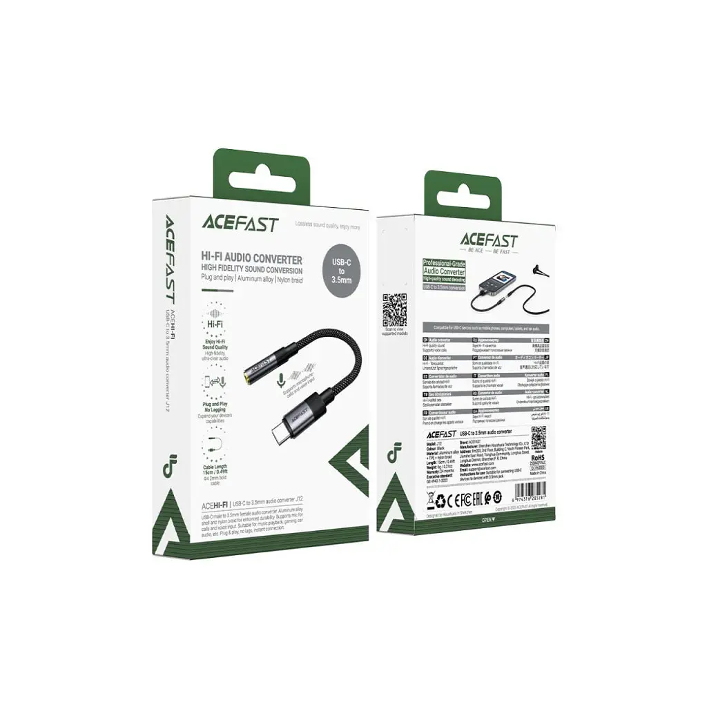 Перехідник USB-C to 3.5mm F 0.15m DAC audio black Acefast (6974316285281) - фото 4