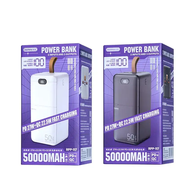 Павербанк Remax RPP-117 / 50000 мАг / до 27Вт / USB-C + USB-A + Micro-USB / PD+QC / Білий - фото 5