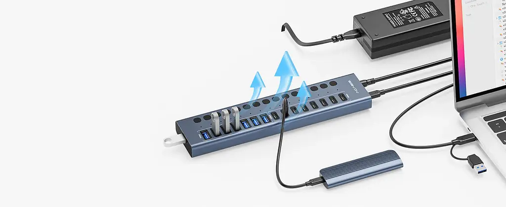 USB hub Acasis HB16 Pro на 16 портів — 8 USB-A та 8 USB-C USB 3.2 з живленням 96W (Сірий) - фото 8