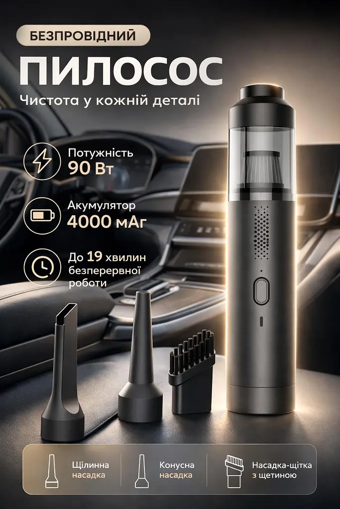 Автомобильный пылесос Yaoen 121 Brushless 90W 4000mAh (YVCNU3090B 5408) Черный - фото 2