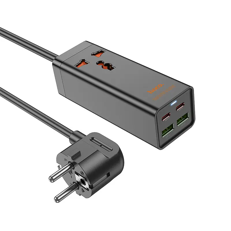 Мережевий подовжувач HOCO AC10A Barry PD65W GaN (2C2A with 1 socket) desktop charger чорний - фото 2