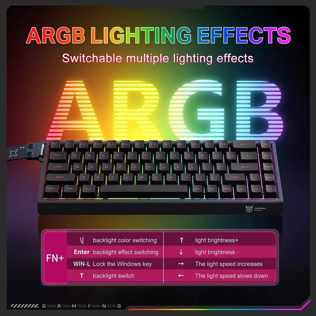 Клавіатура Onikuma ігрова MT-63 бездротова з RGB підсвіткою для ПК ігор та геймінгу Чорний - фото 4