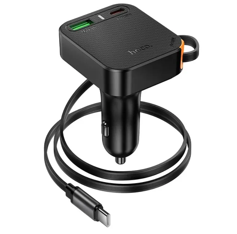 АЗП Hoco NZ18 Guardian PD65W(2C1A) car charger with retractable cable Black - фото 3