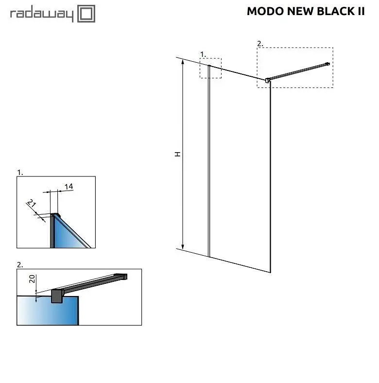 Душова перегородка Radaway Modo New Black II 50 см профіль чорний 389054-54-01 - фото 3