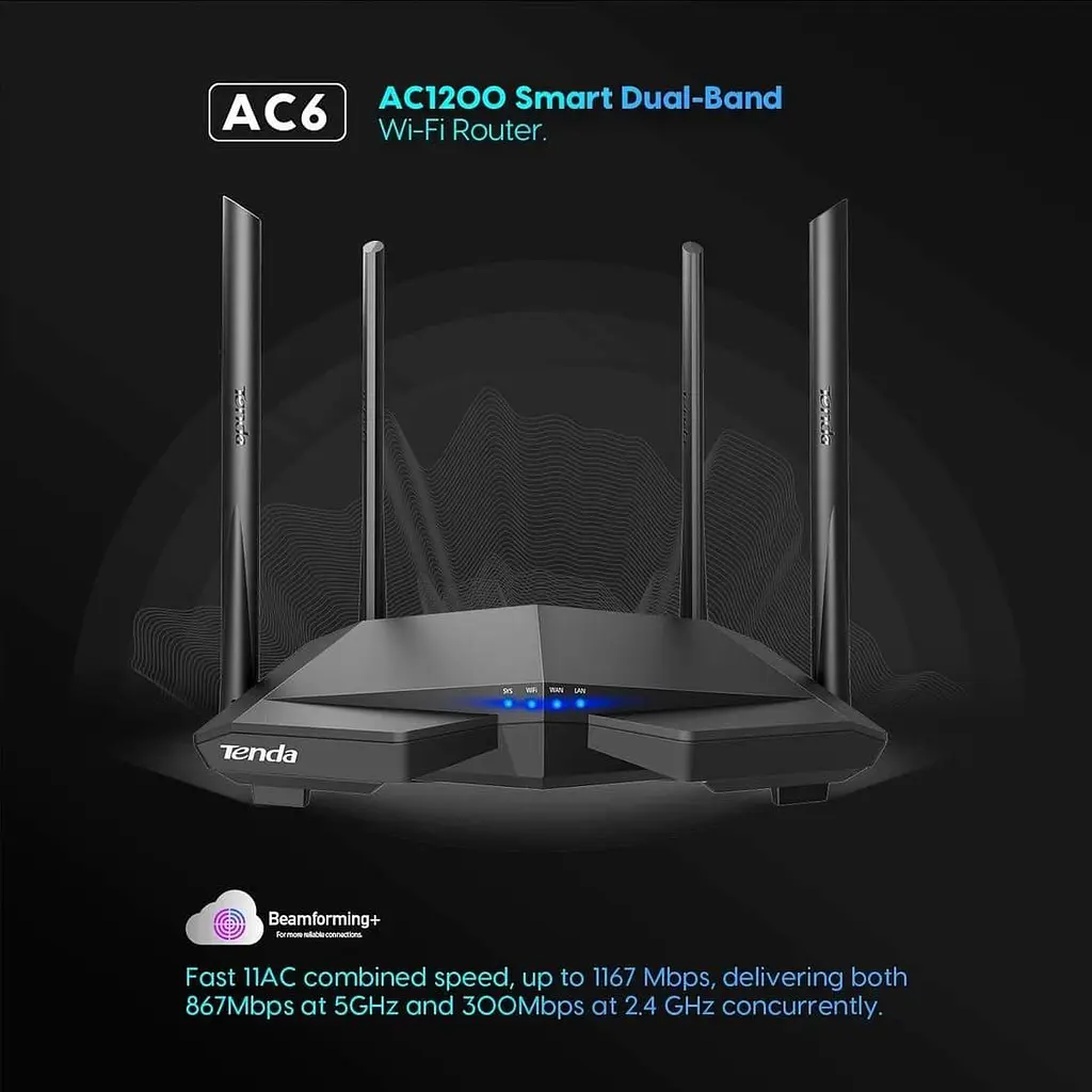 Роутер Tenda AC6 AC1200 Black 802.11ac (AC6) - фото 2