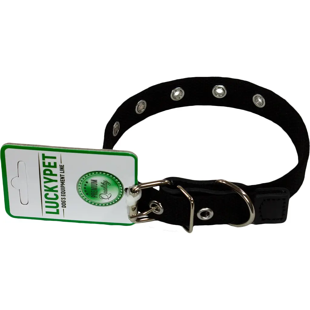 Нашийник брезентовий одинарний Lucky Pet, зі шкірою, 17-36х2 см, чорний - фото 1