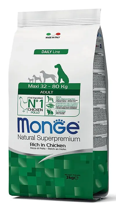 Сухий корм Monge Maxi Adult Rich in Chicken для дорослих собак великих і дуже великих порід зі смаком курки та рису 15 кг (8009470006132)