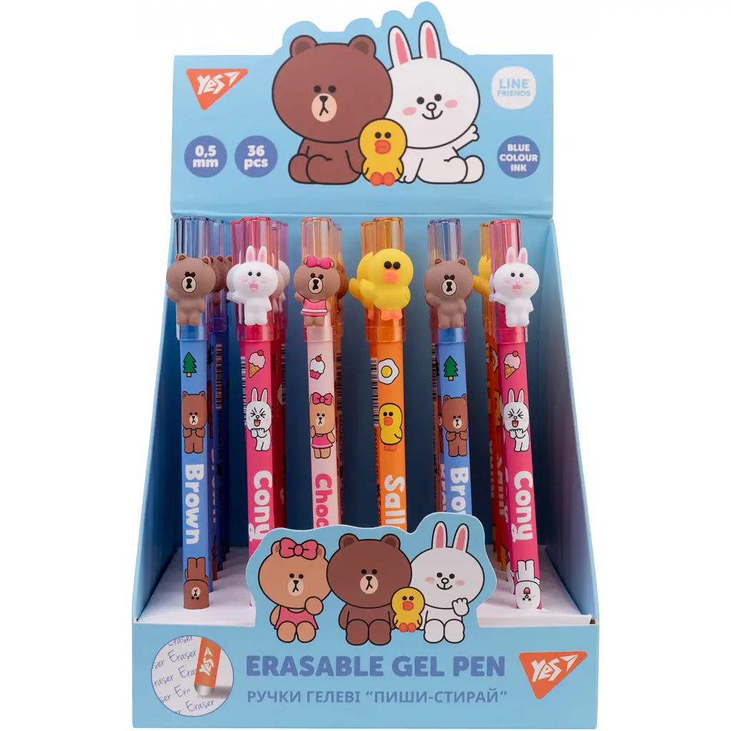 Ручка гелева пиши-стирай Yes Line Friends 0.5 мм синя (420377) - фото 4