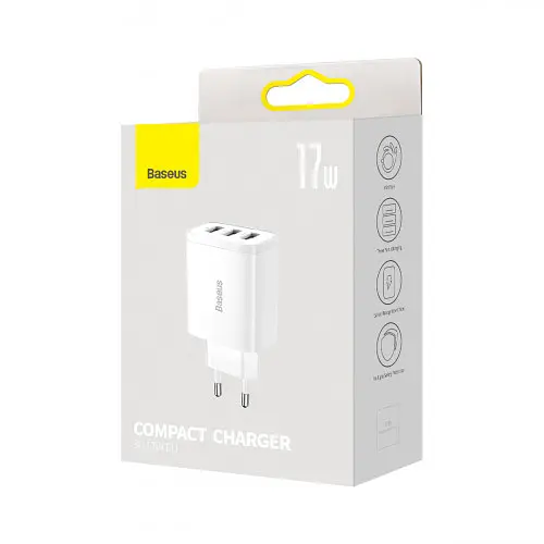 Сетевое зарядное устройство для Baseus Compact Charger 3USB 17 W CCXJ020102 White - фото 6