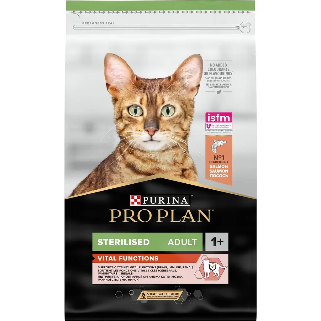 Сухой корм для стерилизованных кошек Purina Pro Plan Sterilised Adult 1+ Vital Functions с лососем 10 кг (12434318) - фото 2