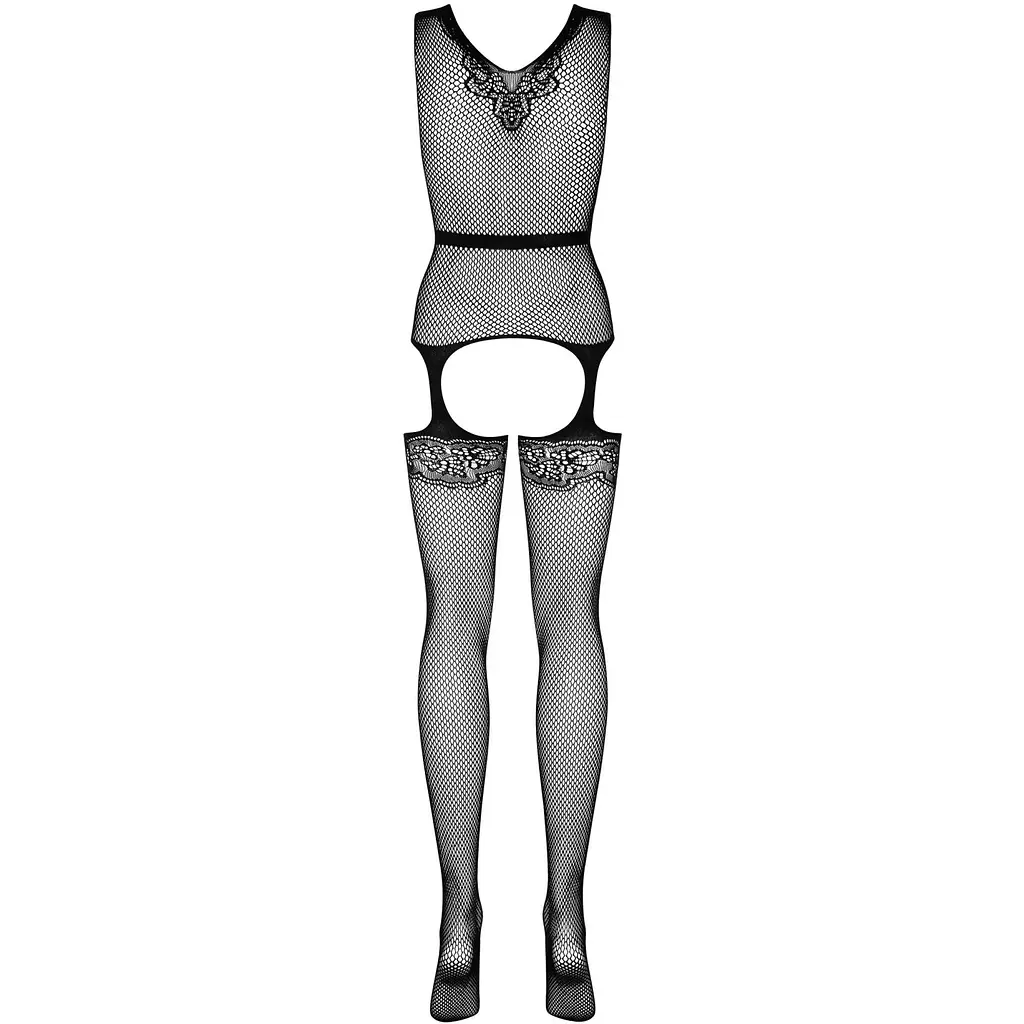 Бодістокінг Obsessive Bodystocking F217 S/M/L, елегантний силуетний малюнок, імітація панчіх - фото 6