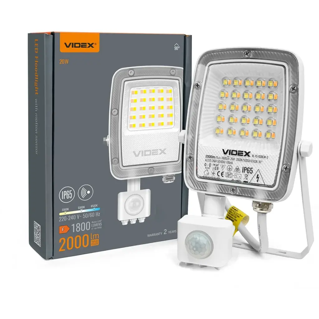 Прожектор Videx F5 20W 3000-5000-6500K з датчиком руху 230V White (VL-F5-020CW-S) - фото 12