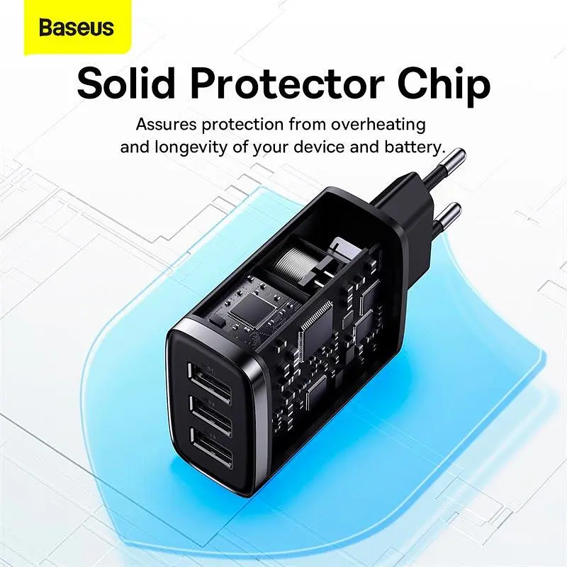 Зарядний пристрій - блок адаптер Baseus Compact Charger 3U 17 W EU 3USB (CCXJ020101) - фото 5