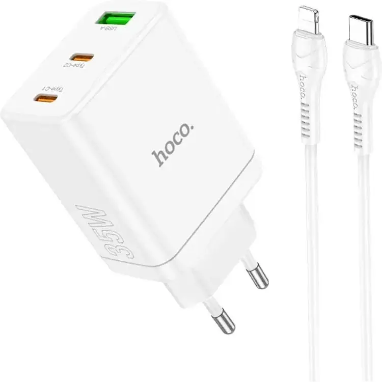 МЗП Hoco N33 Start PD35W (1USB-A/2C) + кабель Type-C to Lightning White