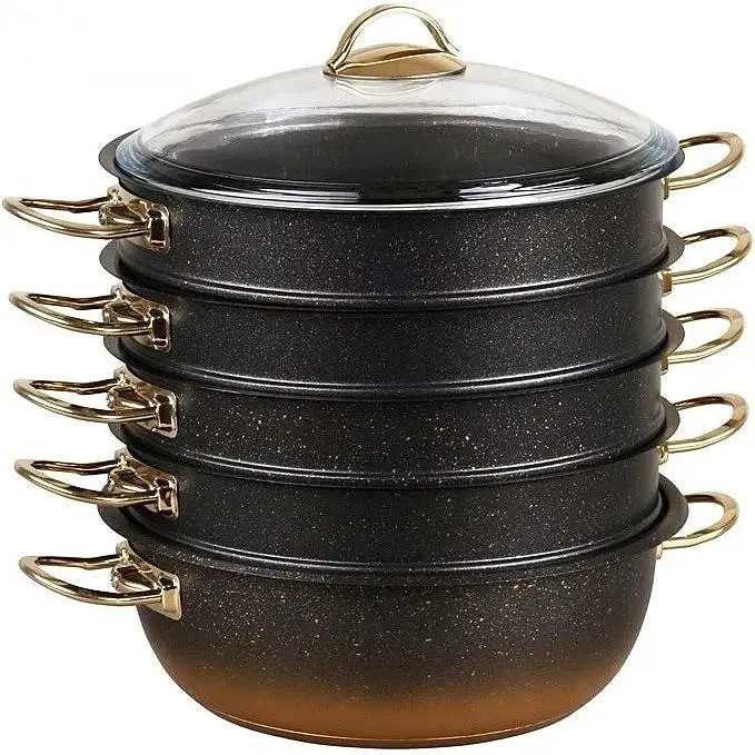 Мантоварка-пароварка O.M.S. Collection 6091-C 30 см 6.4 л с гранитным покрытием 6 предметов черный - фото 3