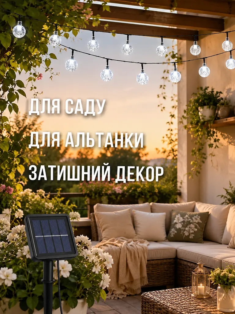 Садова гірлянда Кульки 20 LED вулична на сонячній батареї біле світло IP65 (49675992) - фото 4