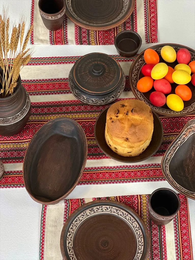 Пасхальний столовий сервіз керамічного (глиняного) посуду на 6 осіб Ангоб - фото 10