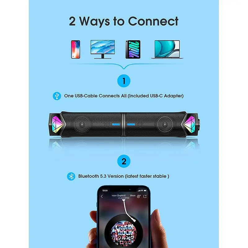 Акустика для ПК Onikuma RGB Backlight L1 3Wx2 BT5.3 USB Mic - фото 8