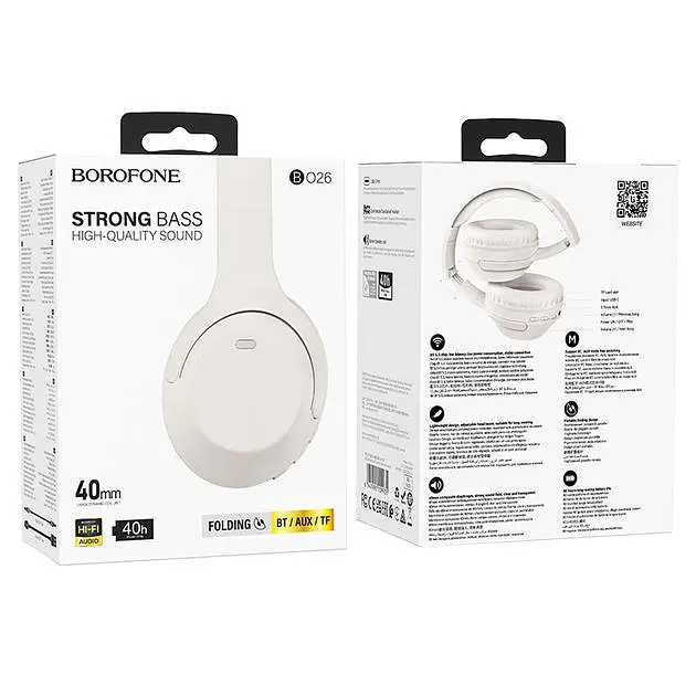 Bluetooth Стерео Гарнитура Borofone BO26, BT5.3, AUX, TF, 350mAh, 40h, Белый - фото 3