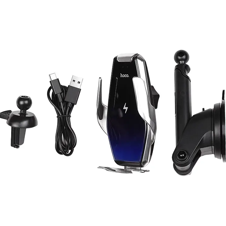 Автодержатель с беспроводной зарядкой Hoco S14 Silver [47311] - фото 5
