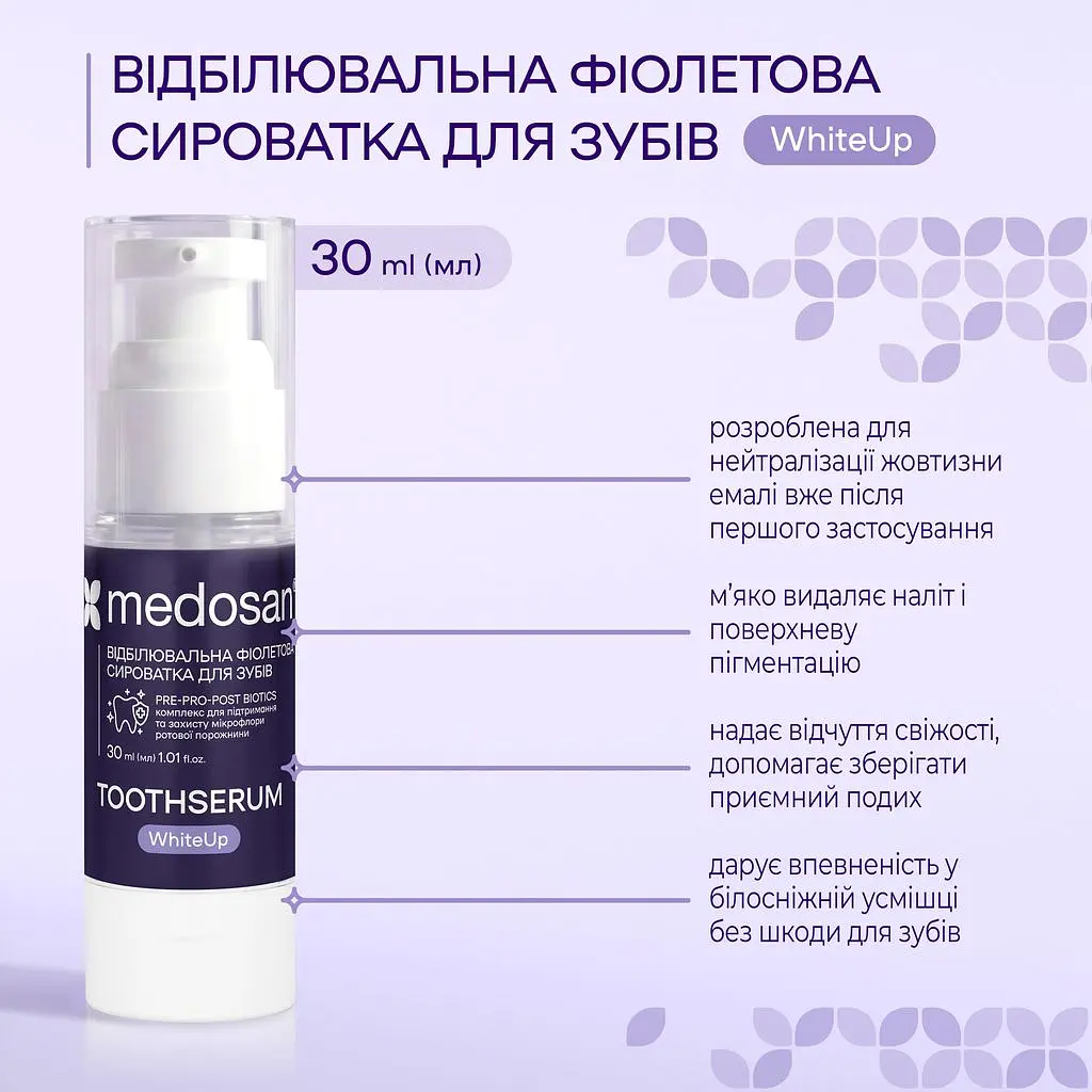 Сироватка для зубів Medosan WhiteUp відбілювальна фіолетова 30 мл - фото 4