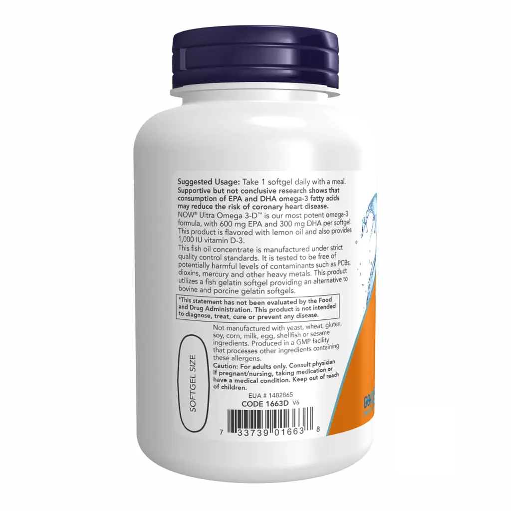 Омега-3 Now Foods Ultra Omega 3-D Fish Oil 180 fish softgels - фото 3