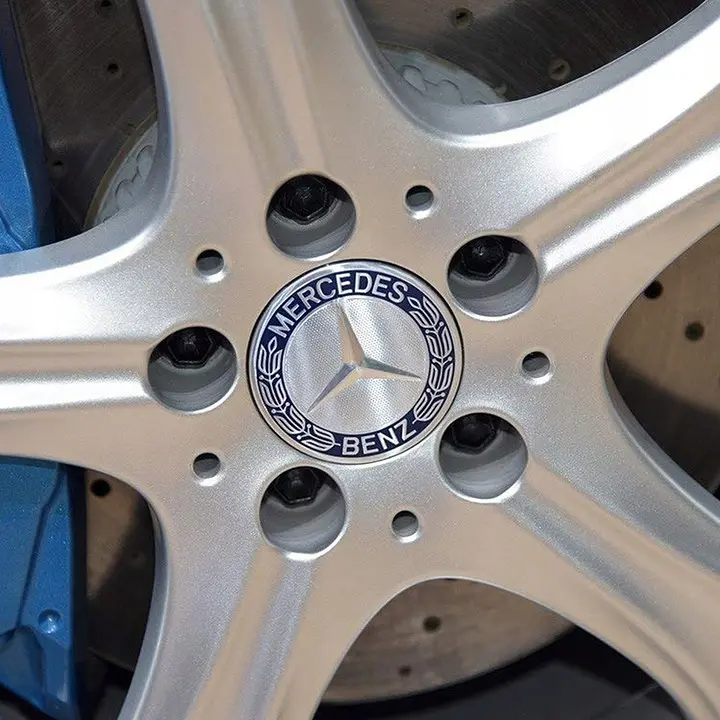 Емблеми коліс Mercedes-Benz Сині із Хромом D=75 мм для титанових дисків Пластик 1 шт (ковпачки) 172003 - фото 2