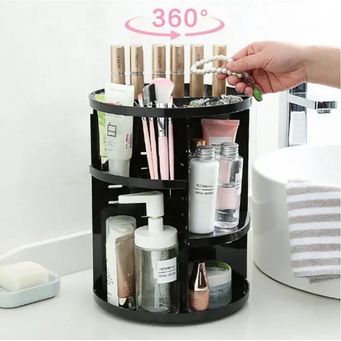 Поворотний органайзер для косметики Rotation Cosmetic Organizer, чорний 360° - фото 2