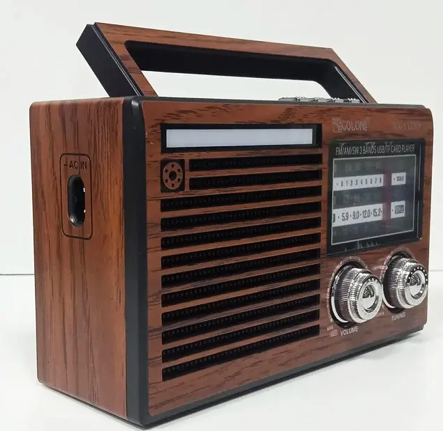 Радіоприймач Golon RX-1138D Bluetooth портативне радіо робота від мережі акумулятора батарейок AM/FM/SW USB/TF/SD 18650 Коричневий - фото 3