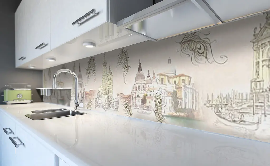 Вініловий кухонний фартух Старе Місто наклейка для кухні ПВХ вінтаж Архітектура Бежевий Happy Pocket Z181787 - фото 6