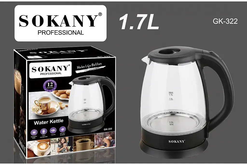 Електрочайник Sokany GK-322 китайський вид штекера (44493-GK-322_552) - фото 3