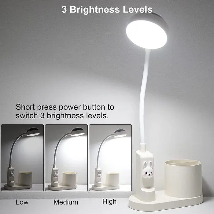 LED настільна лампа для дітей Hacevida з підставкою для ручок, нічник з автоматичною зміною кольору, диммована, акумуляторна, біла - фото 4