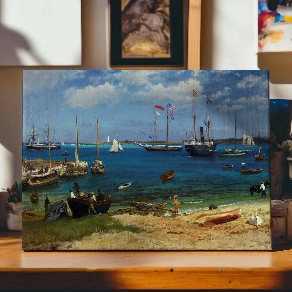 Інтер'єрна картина Харбор Нассау, Альберт Бірштадт, Albert Bierstadt, репродукція картини, 60×90 см (id7008) - фото 3