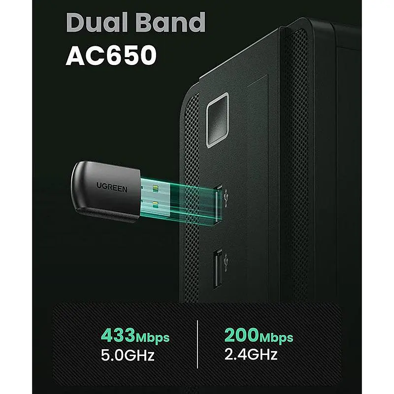 Адаптер Wi-Fi AC650 11ac Dual-Band USB 2.0 (CM448) Ugreen - фото 7
