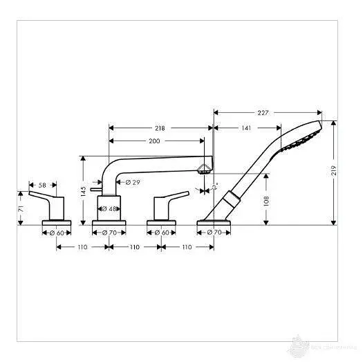 Смеситель на край ванны Hansgrohe Talis S на 4 отверстия хром (скрытая часть 13444180 отдельно) (72418000) - фото 2
