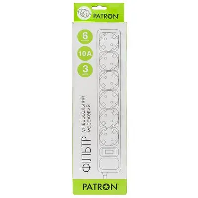 Мережевий фільтр живлення Patron 3.0 m3*1mm2 (SP-1063) 6 розеток BLACK (EXT-PN-SP-1063) - фото 2