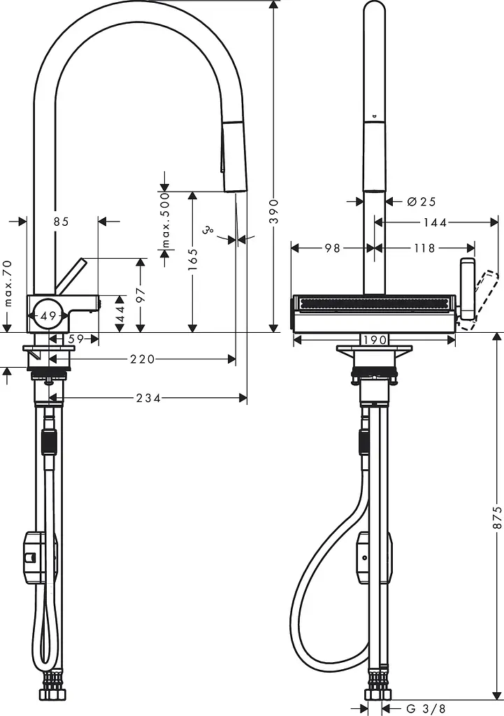 Смеситель для кухни Hansgrohe Aquno Select M81 170 3jet с выдвижным изливом 73837000 Хром - фото 8