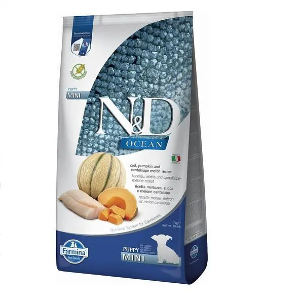 Беззерновий сухий корм Farmina N&D Grain Free OCEAN PUMPKIN для цуценят дрібних порід з тріскою та динею 7 кг