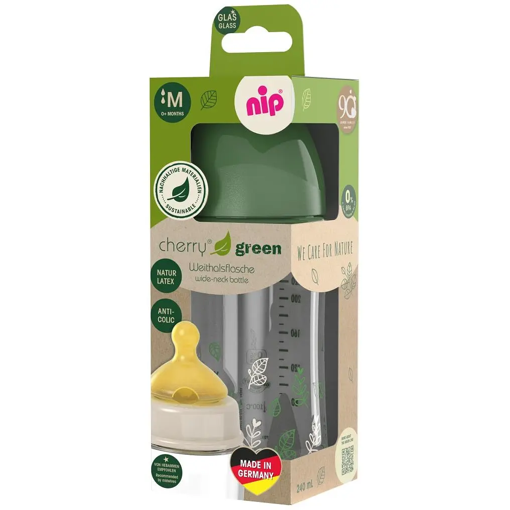Скляна пляшка Nip Зелена серія Вишенька, з широкою горловиною, латекс, зелена, 240 мл (35118) - фото 3