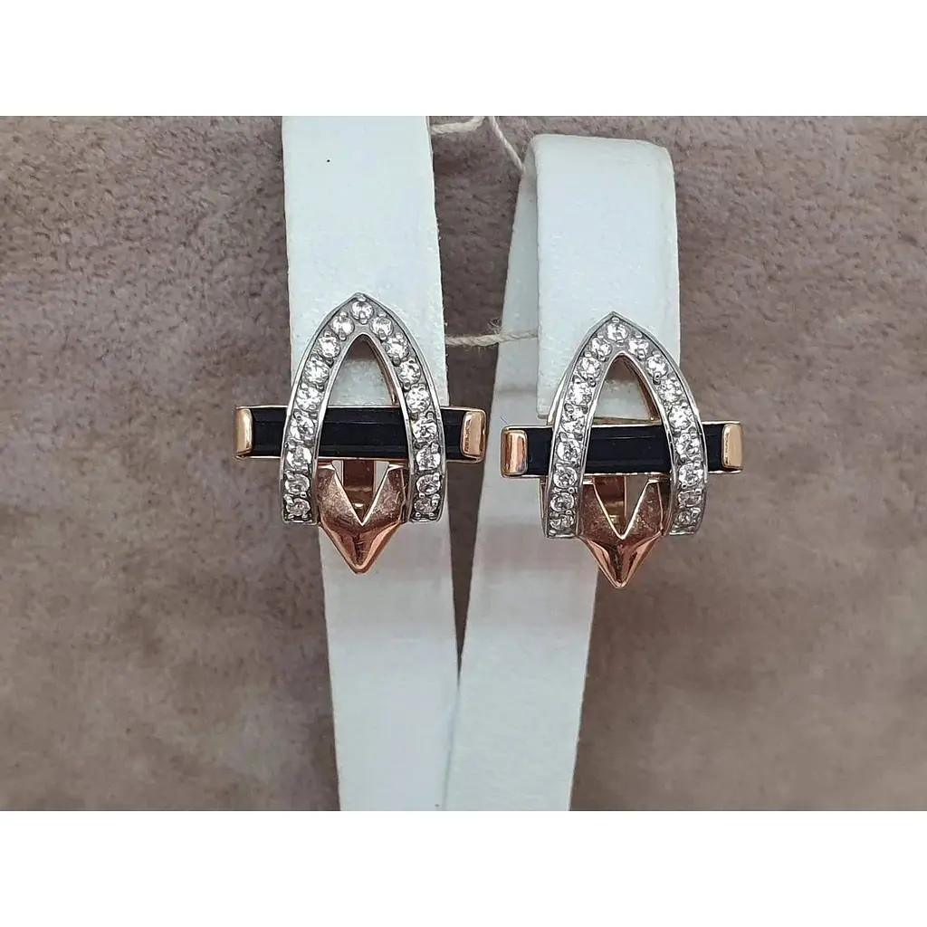 Золоті сережки Tango з агатом та фіанітами. 459205 - фото 4