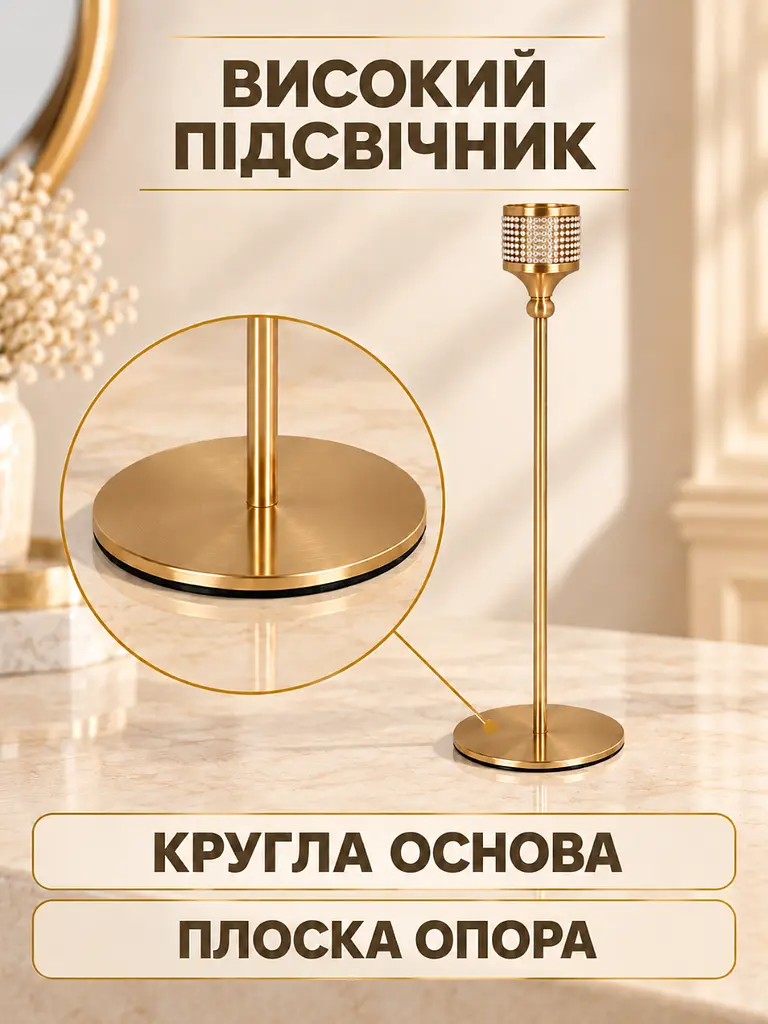 Набір декоративних підсвічників 3 шт 17,5 см / 22,5 см / 27,5 см для інтер'єру золотистий (37261541) - фото 8