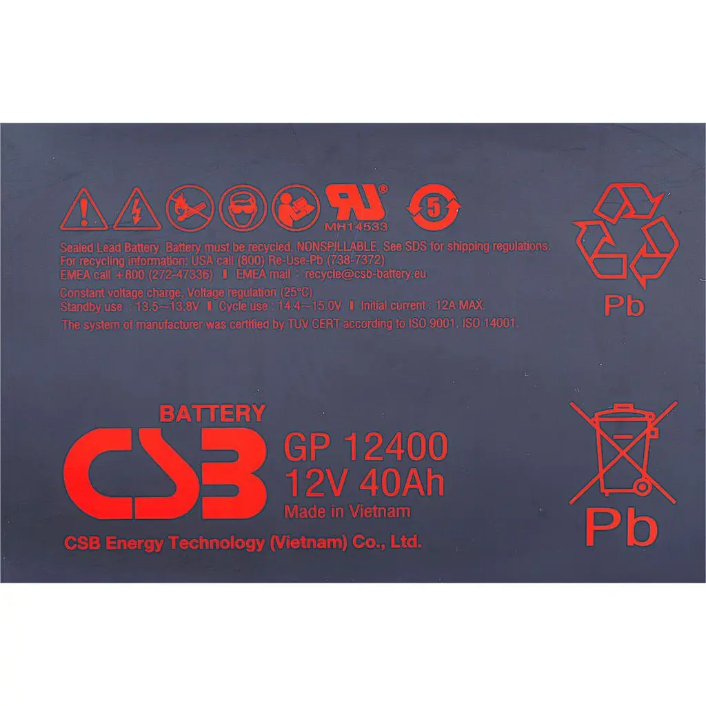 Акумулятор CSB AGM 12V (12V/40Ah/480Wh) (GP12400) [112284] - фото 4