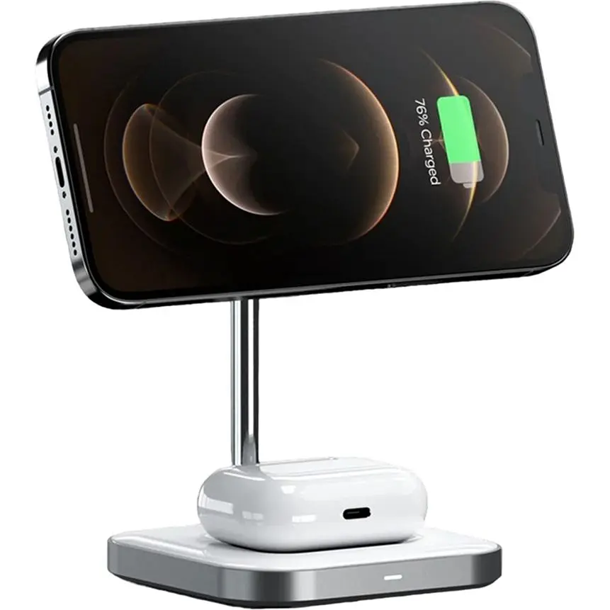 Бездротовий зарядний пристрій Satechi Magnetic Wireless Charging Stand Aluminum 2 in 1 Space Gray (ST-WMCS2M) - фото 4