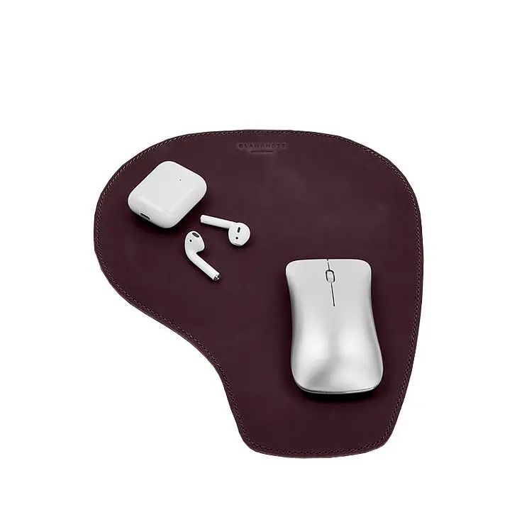 Коврик для мышки "Грушка" из натуральной бордовой кожи Crazy Horse - фото 8