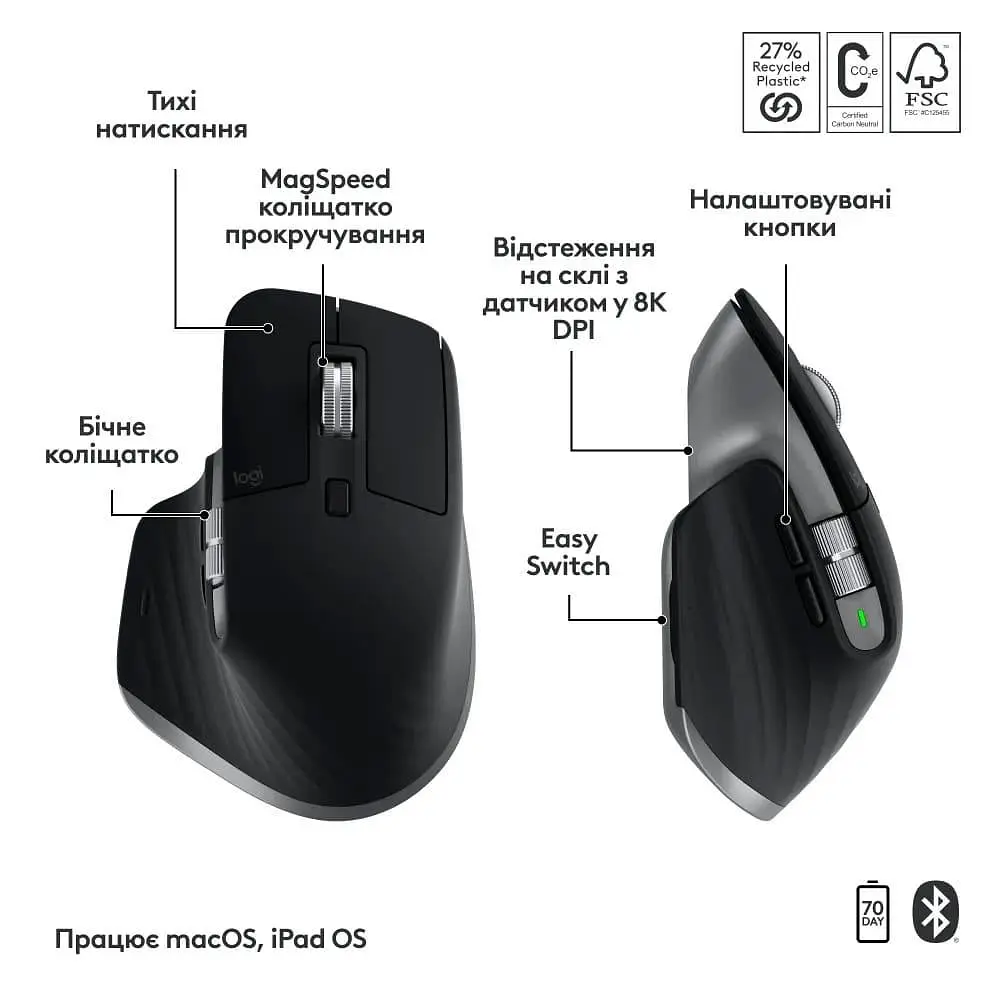 Комплект (клавиатура и мышь) Logitech MX Keys S Combo for Mac (920-012845) Space Grey - фото 5