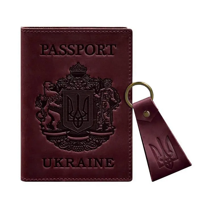 Подарунковий набір шкіряних аксесуарів з українською символікою бордовий - фото 6