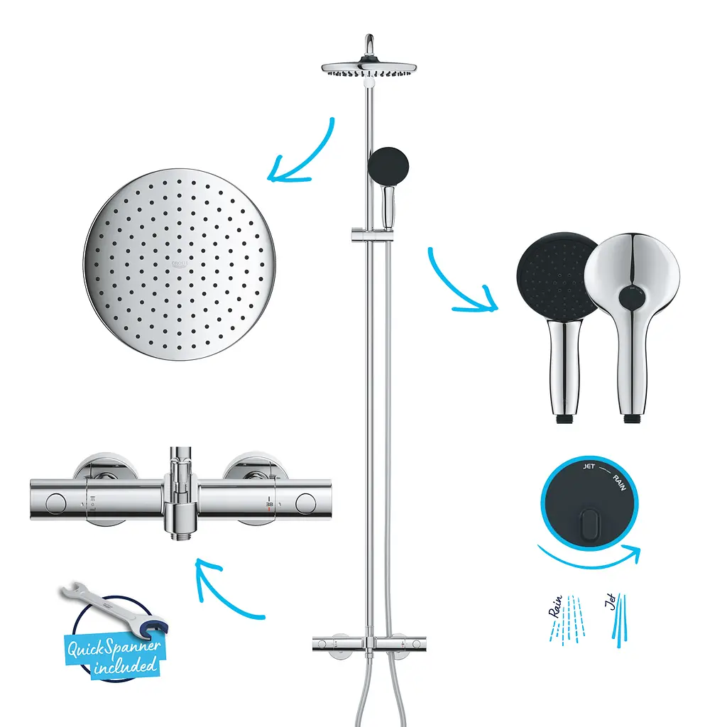Душова система термостатична Grohe QuickFix Vitalio Start System 250 26988001, Хром - фото 8