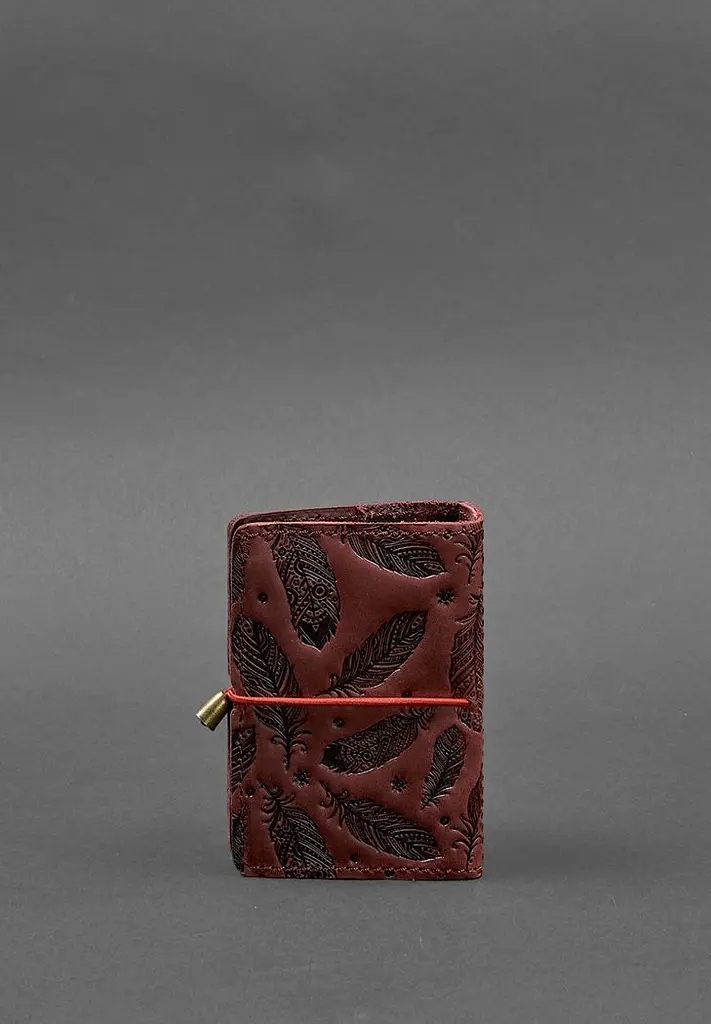 Жіночий шкіряний кард-кейс 7.0 бордовий з пір'ям - фото 5