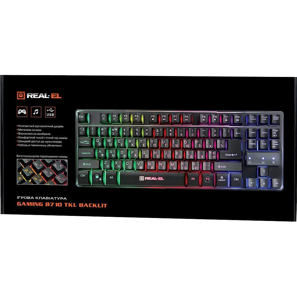Клавіатура REAL-EL Gaming 8710 TKL Backlit Black (EL123100030) [128766] - фото 8